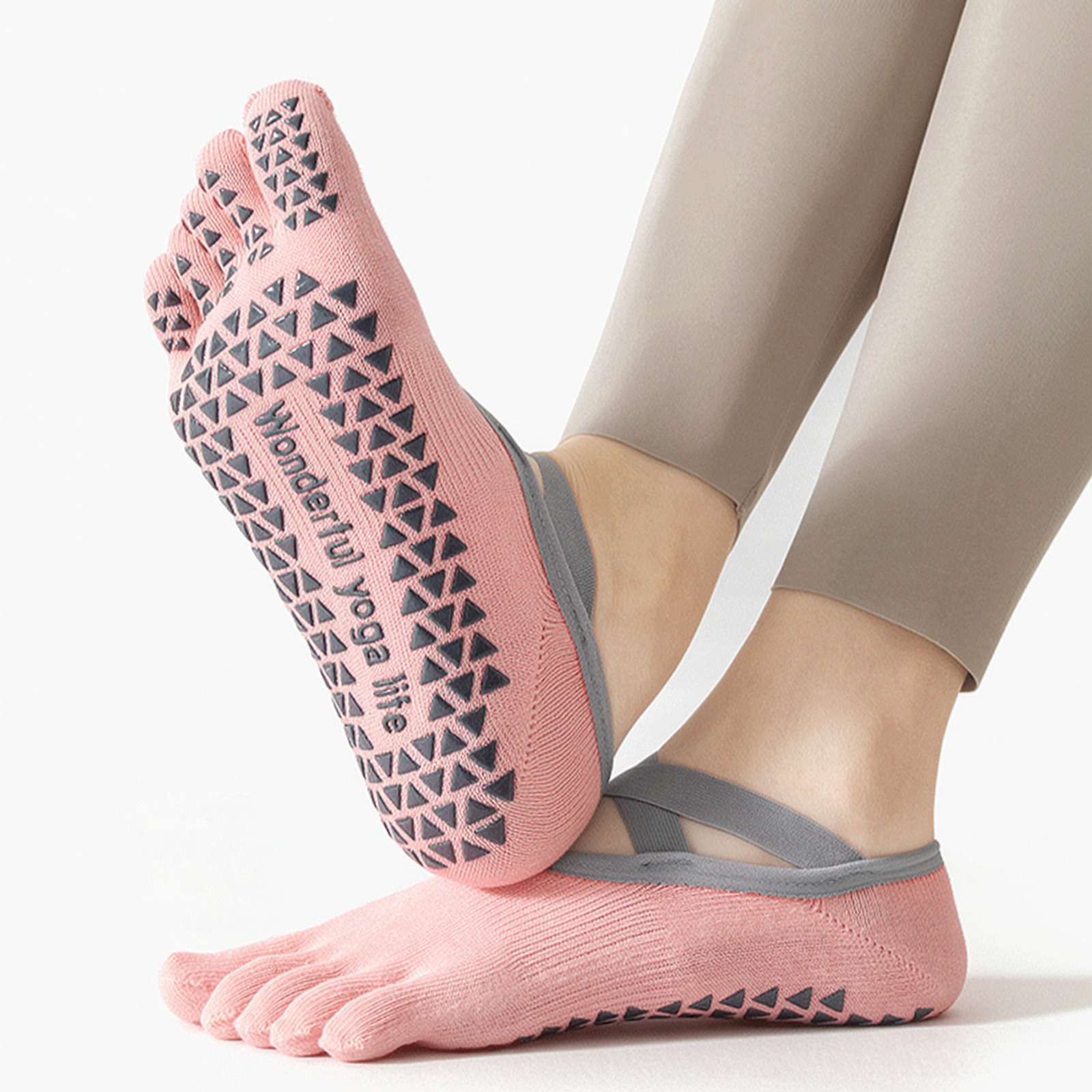 6 Pairs Five Toe Non-Slip Yoga Socks with Letter Grip - Image 4