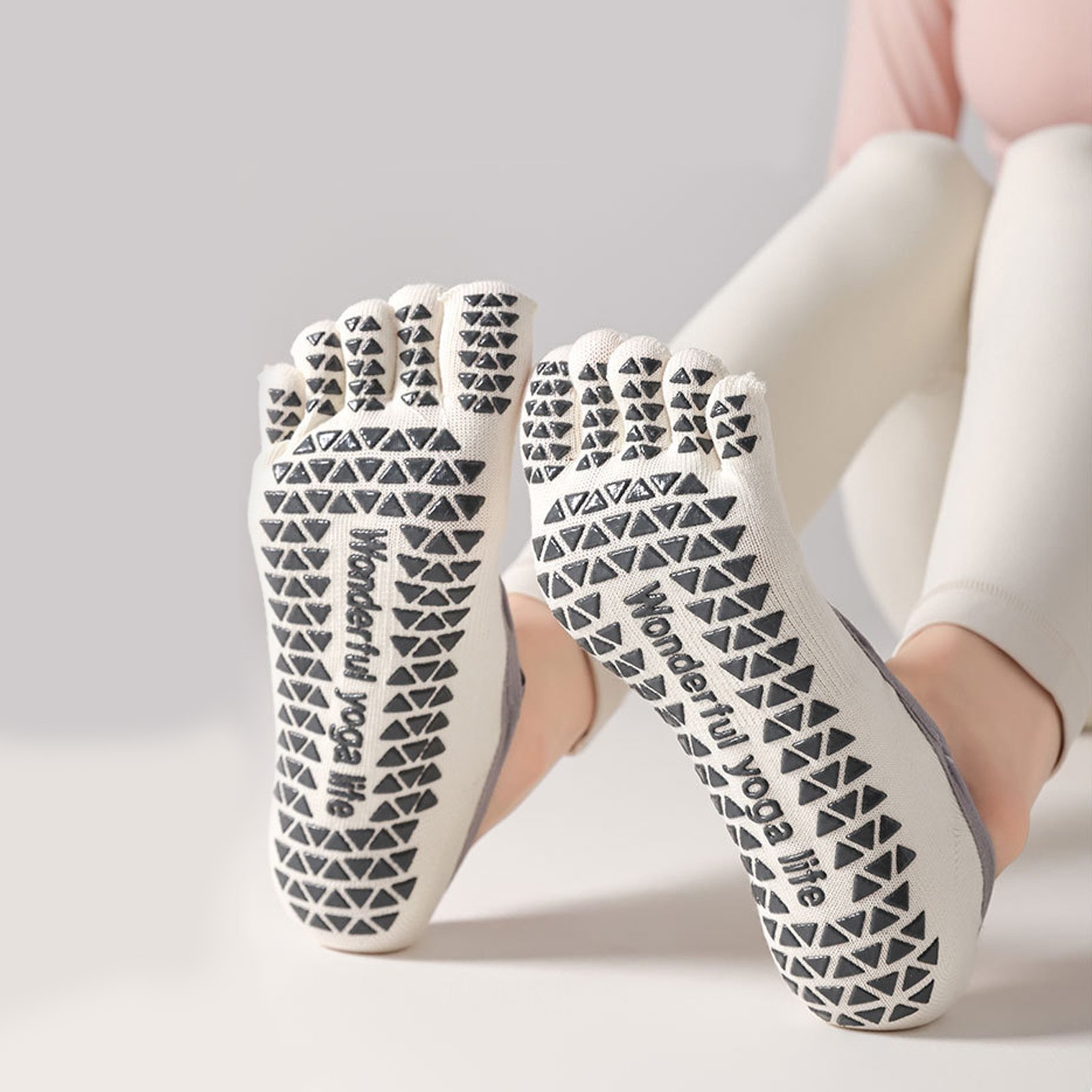 6 Pairs Five Toe Non-Slip Yoga Socks with Letter Grip - Image 3