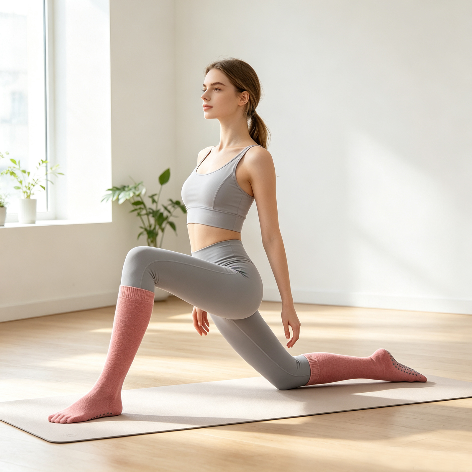 3 Pairs Heather Over-The-Calf Non-Slip Grip Socks